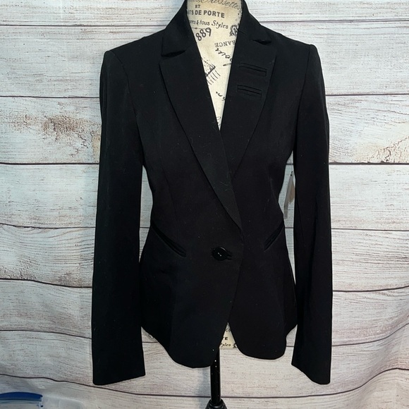 Area Double Stretch Fitted Jacket Blazer NWT Black Size 2 Designer One Button - Picture 1 of 11